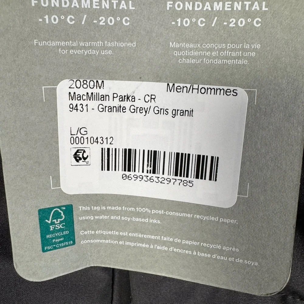 Canada Goose MacMillan Parka Mens L Granite Grey Down Filled Hooded 2080M
